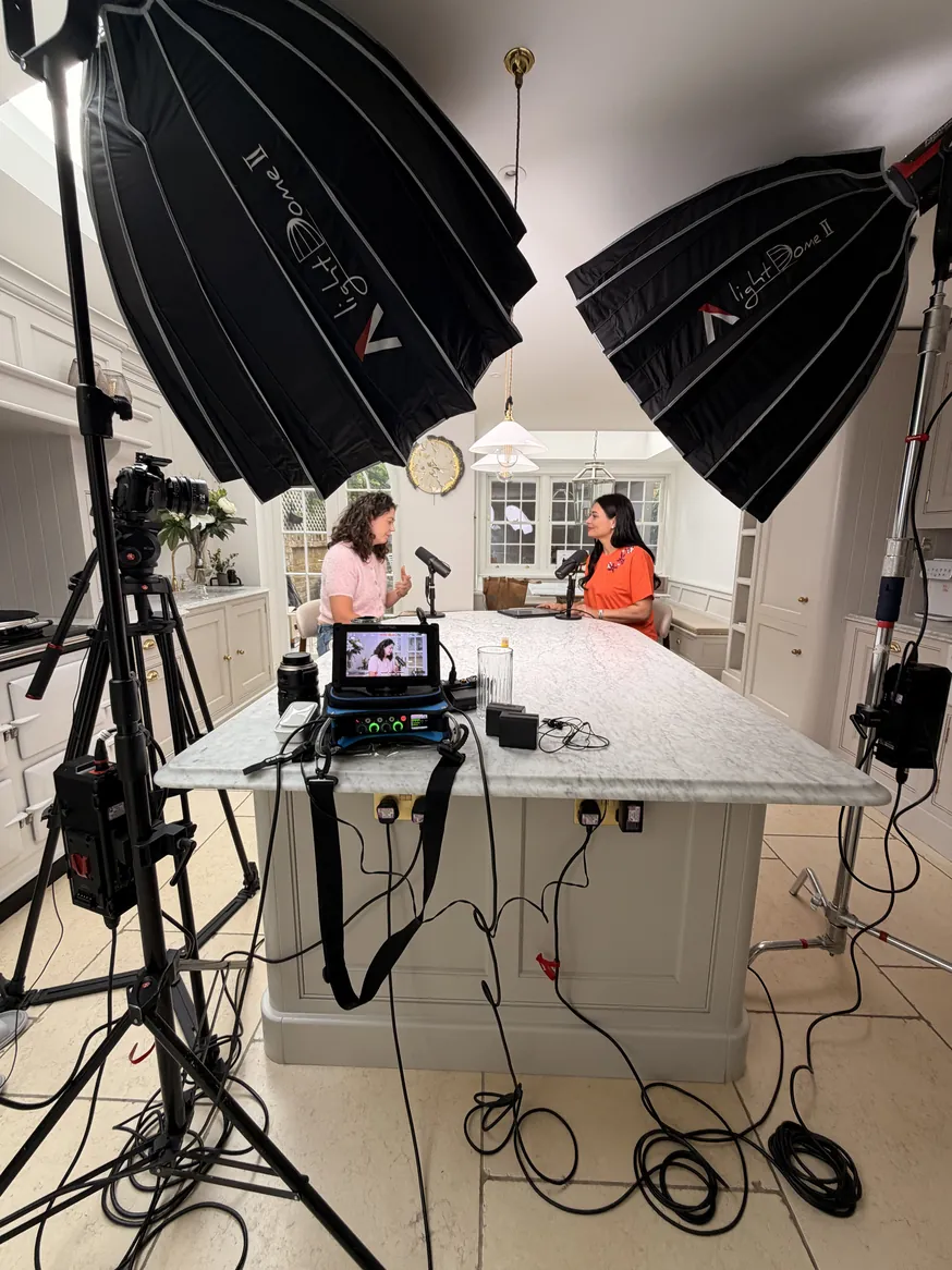 Video production crew filming on set